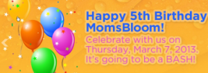MomsBloom 5th Anniversary Flier with Balloons