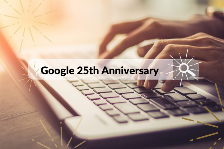search bar with google 25th anniversary text, computer background