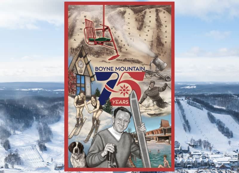 75th anniversary poster, Boyne Mountain Ski Resort overview 