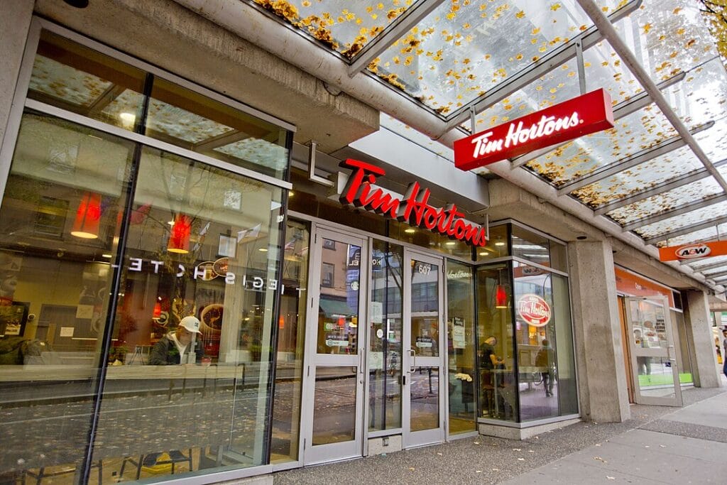 exterior of a tim horton’s location in vancouver canada