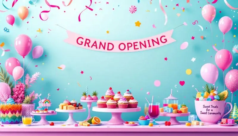 Themed food and drinks being served at a grand opening celebration.